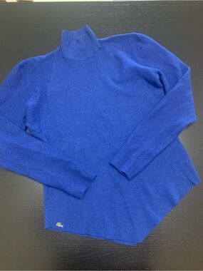 Lacoste Size 44 Cobalt Blue Ribbed Turtleneck Sweater